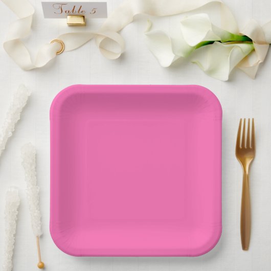 Hot Roze Vierkant Diner Papier Bord (Huwelijk)