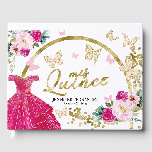 Hot roze vlinder jurk quinceanera gastenboek (Voorkant)