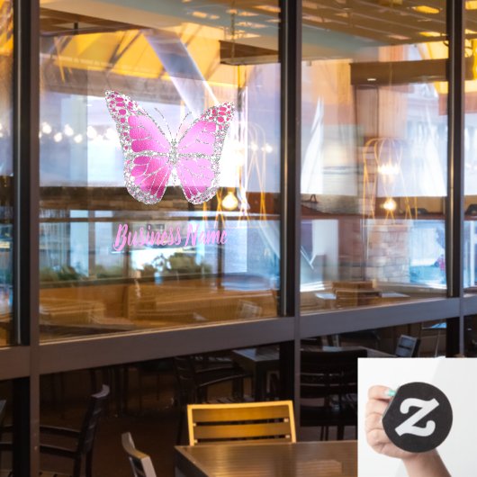 Hot roze vlinder logo raamsticker (Restaurant Raam)