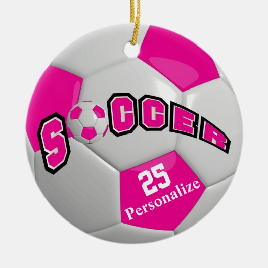 Hot-roze Voetbal | Personaliseren Keramisch Ornament (Voorkant)
