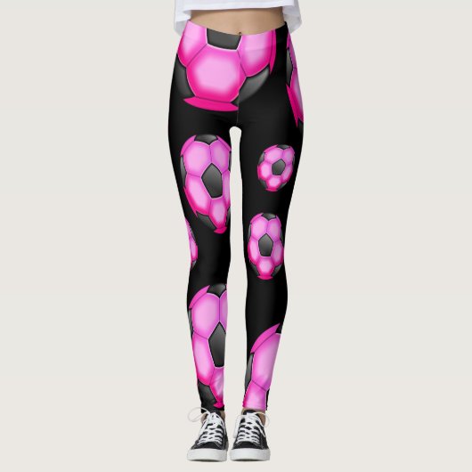 Hot-roze Voetballen Leggings (Voorkant)