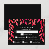 Hot-roze vulling op het zwarte huwelijk RSVP kaartje (Voorkant / Achterkant)