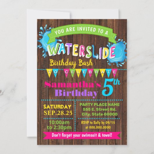 Hot Roze waterglijbaan verjaardag zomer bash party Kaart (Voorkant)