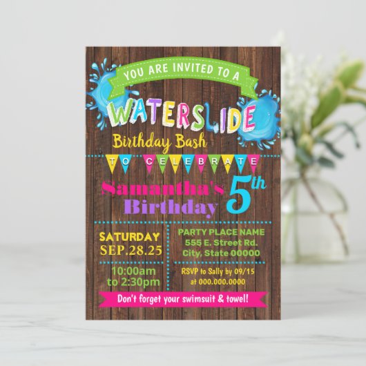 Hot Roze waterglijbaan verjaardag zomer bash party Kaart (Staand voorkant)