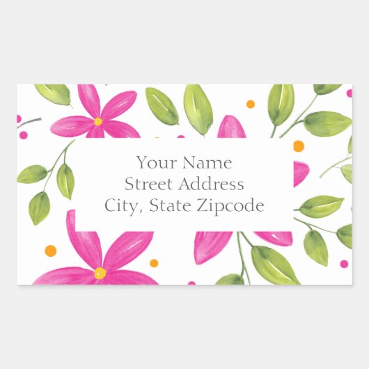Hot roze Waterverf bloemenboeketlabels Rechthoekige Sticker (Voorkant)