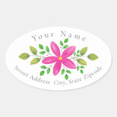Hot roze Waterverf bloemenzwaailabel Ovale Sticker (Voorkant)