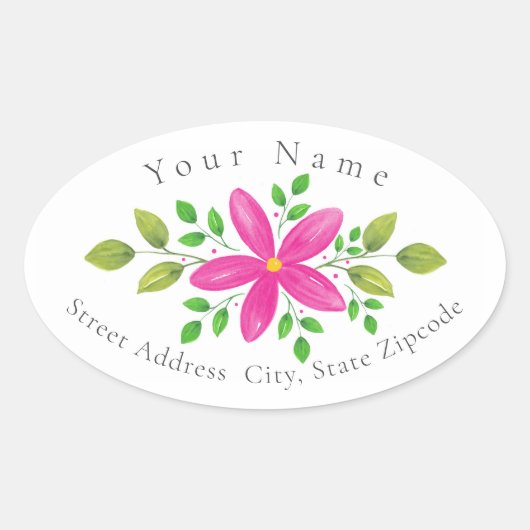 Hot roze Waterverf bloemenzwaailabel Ovale Sticker (Voorkant)