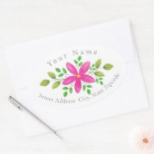 Hot roze Waterverf bloemenzwaailabel Ovale Sticker (Envelop)