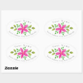 Hot roze Waterverf bloemenzwaailabel Ovale Sticker (Vel)