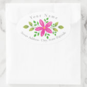 Hot roze Waterverf bloemenzwaailabel Ovale Sticker (Tas)