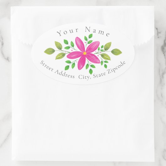 Hot roze Waterverf bloemenzwaailabel Ovale Sticker (Tas)