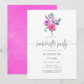 Hot-roze Waterverf Floral Bachelorette Party Kaart (Voorkant / Achterkant)