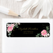 Hot-roze Waterverf Floral Bouquet Elegant Black Etiket (Insitu)