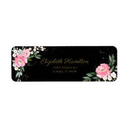 Hot-roze Waterverf Floral Bouquet Elegant Black Etiket