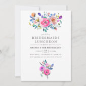 Hot-roze Waterverf Floral Bridesmaids Luncheon Kaart (Voorkant)