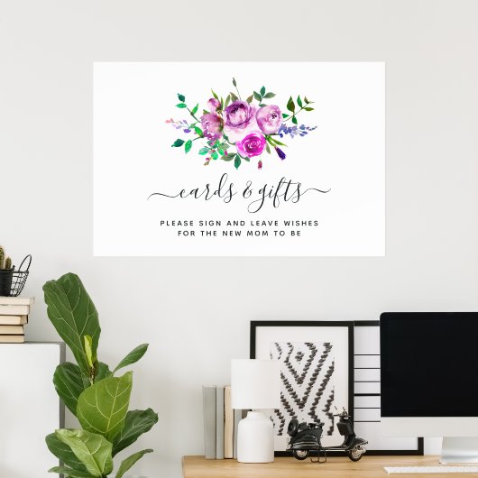 Hot-roze Waterverf Floral Kaarten en Gifts Poster (Thuiskantoor)