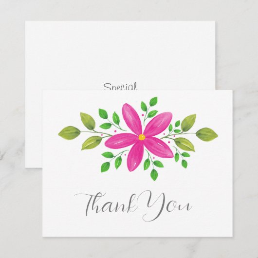 Hot-roze Waterverf Floral Swag Bedankkaart (Voorkant / Achterkant)