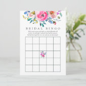 Hot-roze Waterverf Floral Vrijgezellenfeest Bingo Kaart (Staand voorkant)