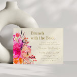 Hot-roze Waterverf Floral Vrijgezellenfeest Brunch Kaart<br><div class="desc">Brunch met de Bride Modern Hot Pink en Gold Waterverf Floral Simple Bridal Shower Invitation</div>