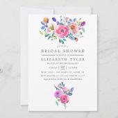 Hot-roze Waterverf Floral Vrijgezellenfeest uitnod Kaart (Voorkant)