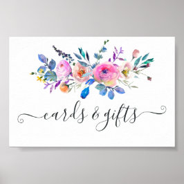 Hot-roze Waterverf Floral Wedding Cards en Gifts Poster