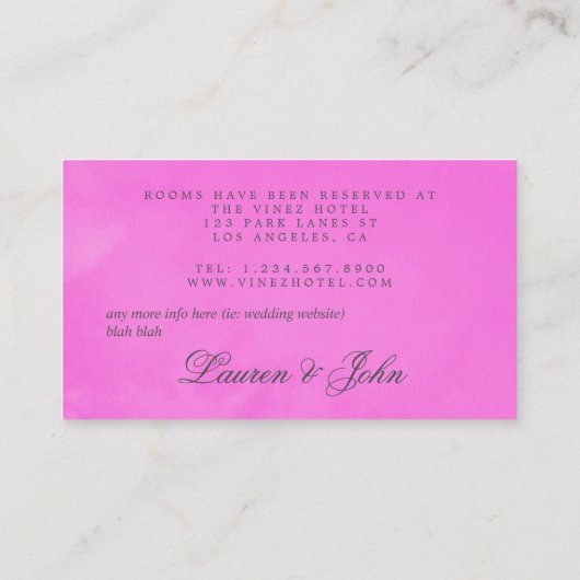 Hot-roze Waterverf Floral Wedding Guest Details E Informatiekaartje (Achterkant)