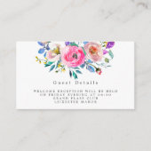 Hot-roze Waterverf Floral Wedding Guest Details E Informatiekaartje (Voorkant)