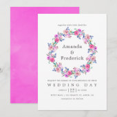 Hot-roze Waterverf Floral Wedding Kaart (Voorkant / Achterkant)