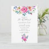 Hot-roze Waterverf Floral Wedding Kaart (Staand voorkant)