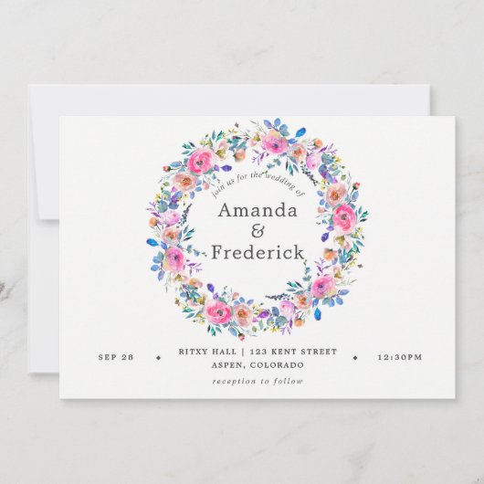 Hot-roze Waterverf Floral Wedding Kaart (Voorkant)