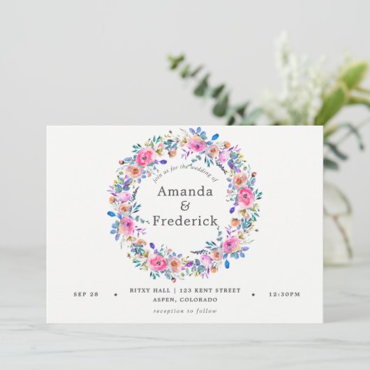 Hot-roze Waterverf Floral Wedding Kaart (Staand voorkant)