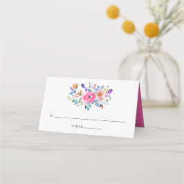 Hot-roze Waterverf Floral Wedding Plaatskaartje