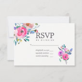 Hot-roze Waterverf Floral Wedding RSVP (Voorkant)