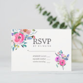 Hot-roze Waterverf Floral Wedding RSVP (Staand voorkant)