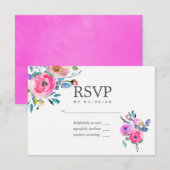 Hot-roze Waterverf Floral Wedding RSVP (Voorkant / Achterkant)