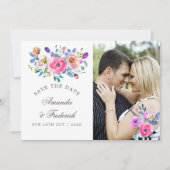 Hot-roze Waterverf Floral Wedding Save the Date (Voorkant)