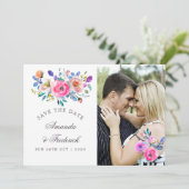 Hot-roze Waterverf Floral Wedding Save the Date (Staand voorkant)