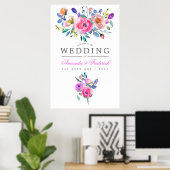 Hot-roze Waterverf Floral Wedding Welkom Poster (Thuiskantoor)