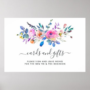 Hot-roze Waterverf Florale Kaarten en cadeautjes Poster