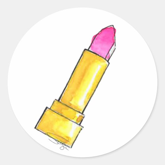 Hot roze Waterverf lippenstift Ronde Sticker (Voorkant)