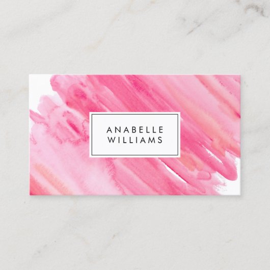 Hot-roze Waterverf Modern Visitekaartje (Voorkant)