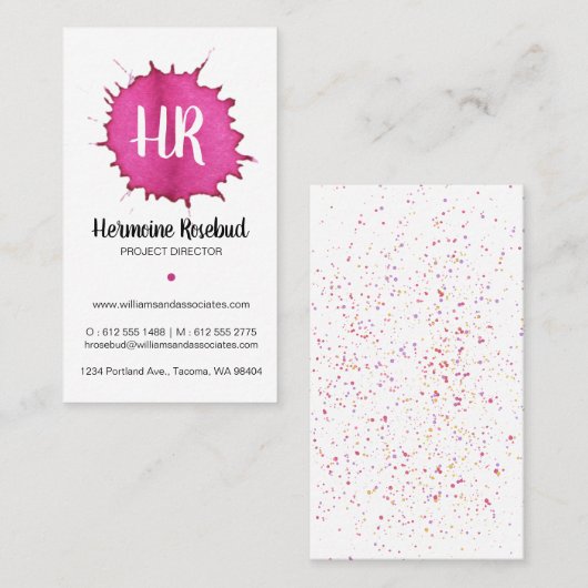 Hot-roze Waterverf - Monogram Visitekaartje (Voorkant / Achterkant)