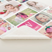 Hot-roze Waterverf Monogrammen Fotocollage Sherpa Deken (3/4)