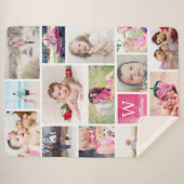 Hot-roze Waterverf Monogrammen Fotocollage Sherpa Deken (Voorkant (horizontaal))