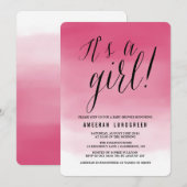 Hot-roze Waterverf Ombre Baby shower Uitnodiging (Voorkant / Achterkant)