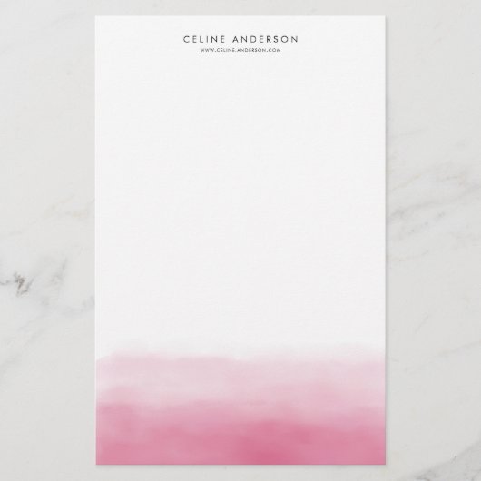 Hot Roze Waterverf Ombre Gradient Gepersonaliseerd Briefpapier (Voorkant)
