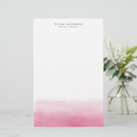 Hot Roze Waterverf Ombre Gradient Gepersonaliseerd Briefpapier (Staand voorkant)