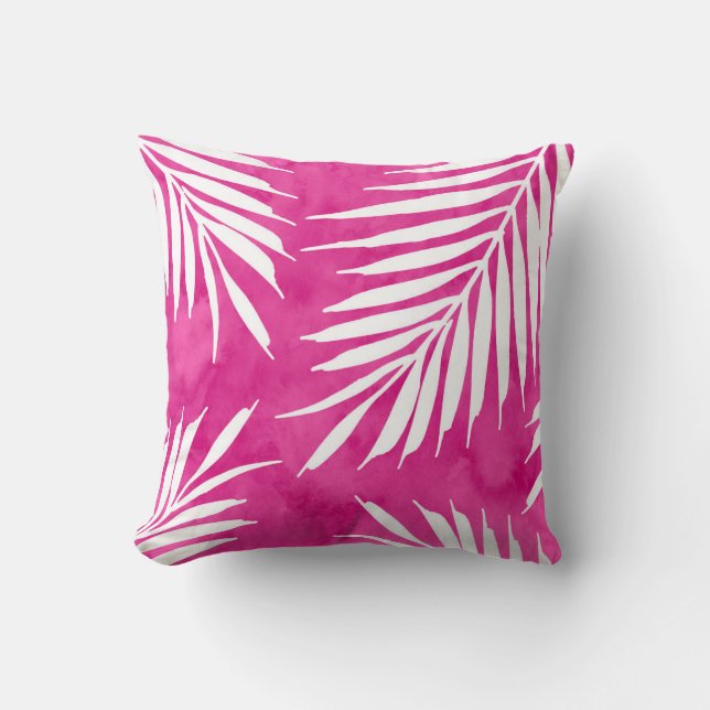 Hot-roze Waterverf Palmfronten Sierkussen (Voorkant)