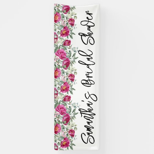 Hot roze Waterverf pioenen Vrijgezellenfeest lang Spandoek (Verticaal)