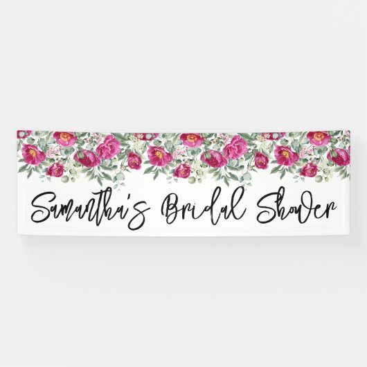 Hot roze Waterverf pioenen Vrijgezellenfeest lang Spandoek (Horizontaal)